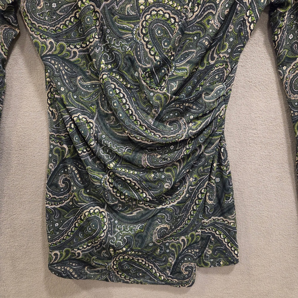 INC International Concepts Faux Wrap Mesh Top Women M Paisley Ruched Whimsigoth - Picture 3 of 11